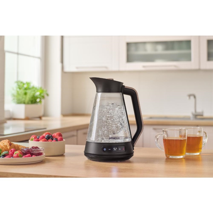 Sencor - nopea vedenkeitin lämpötilansäädöllä, 1,5 l, 2150 W/230 V, musta/ruusukulta