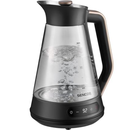 Sencor - nopea vedenkeitin lämpötilansäädöllä, 1,5 l, 2150 W/230 V, musta/ruusukulta