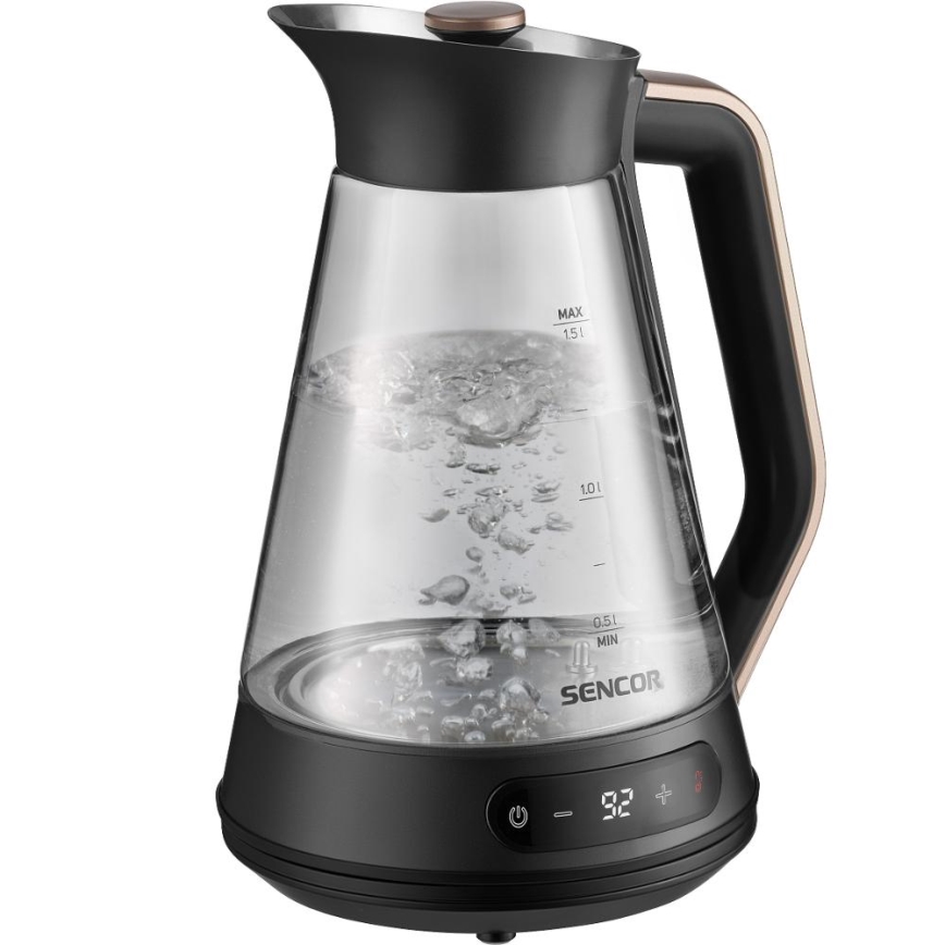 Sencor - nopea vedenkeitin lämpötilansäädöllä, 1,5 l, 2150 W/230 V, musta/ruusukulta
