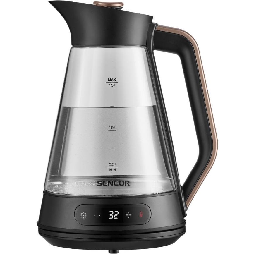 Sencor - nopea vedenkeitin lämpötilansäädöllä, 1,5 l, 2150 W/230 V, musta/ruusukulta