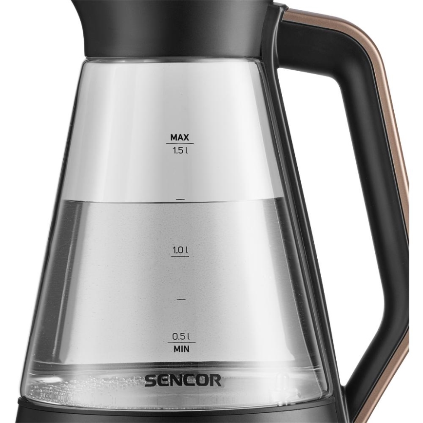 Sencor - nopea vedenkeitin lämpötilansäädöllä, 1,5 l, 2150 W/230 V, musta/ruusukulta