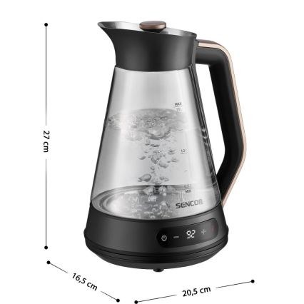 Sencor - nopea vedenkeitin lämpötilansäädöllä, 1,5 l, 2150 W/230 V, musta/ruusukulta