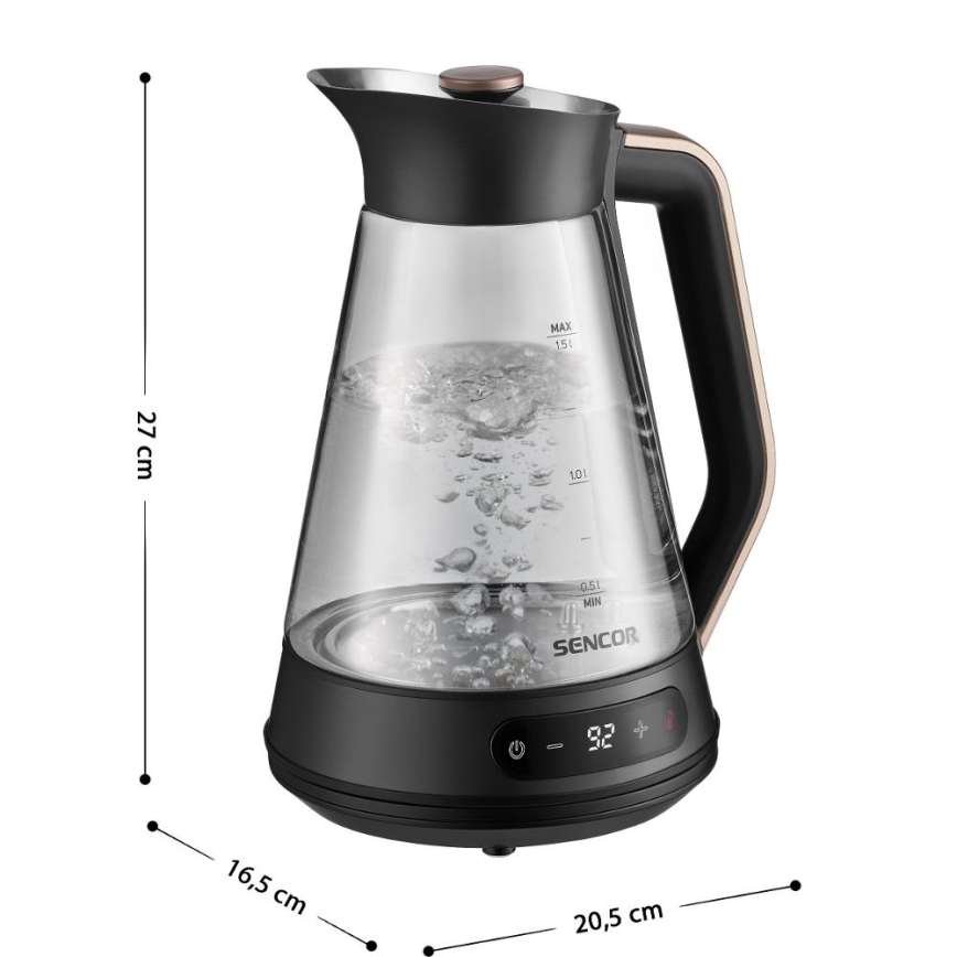 Sencor - nopea vedenkeitin lämpötilansäädöllä, 1,5 l, 2150 W/230 V, musta/ruusukulta