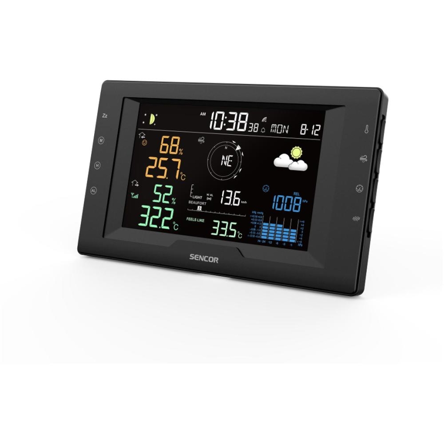 Sencor - Ammattimainen sääasema värillisellä LCD-näytöllä ja herätyskellolla 5V/1xCR2032 + 3xAA