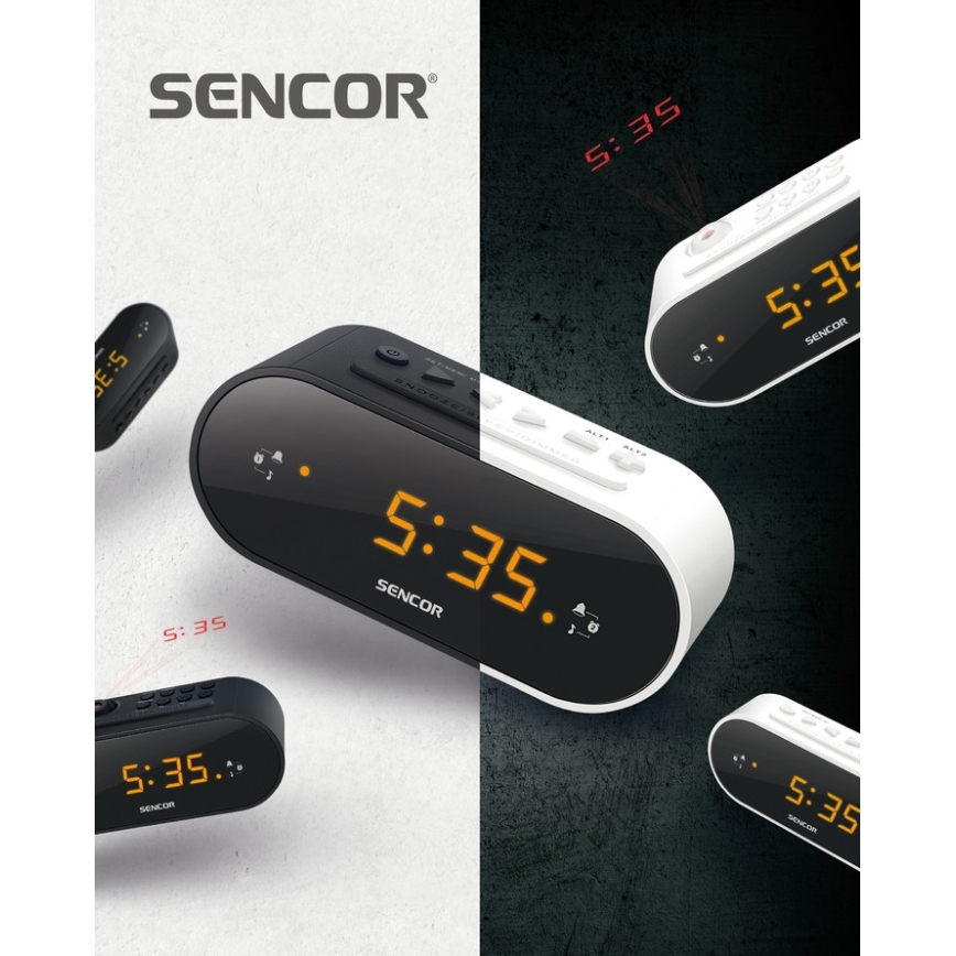 Sencor - Radioherätyskello LED mukana näyttö ja projektori 5W/230V 1xCR2032 musta