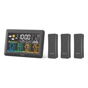Sencor - Sääasema värillisellä LCD-näytöllä + 3 anturia 3xAA + 6xAA musta