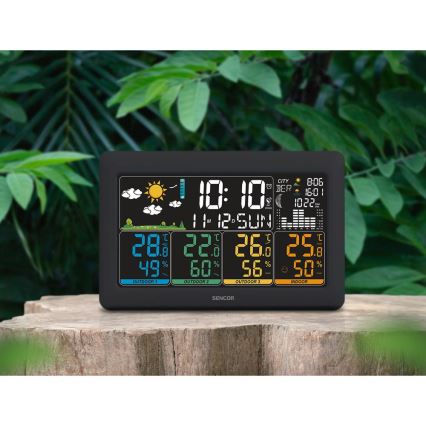 Sencor - Sääasema värillisellä LCD-näytöllä + 3 anturia 3xAA + 6xAA musta