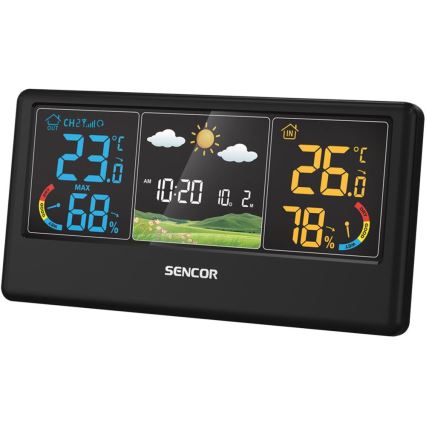 Sencor - Sääasema värillisellä LCD-näytöllä 3xAAA + 2xAA musta