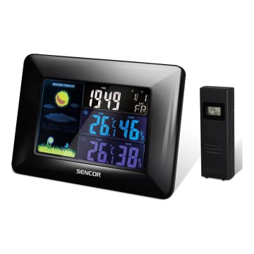 Sencor - Sääasema värillisellä LCD-näytöllä ja Herätyskello 3xAAA + 2xAA musta