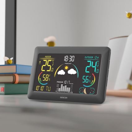 Sencor - Sääasema värillisellä LCD-näytöllä ja Herätyskello 5V 3xAA + 2xAA