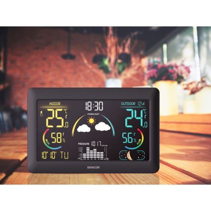 Sencor - Sääasema värillisellä LCD-näytöllä ja Herätyskello 5V 3xAA + 2xAA