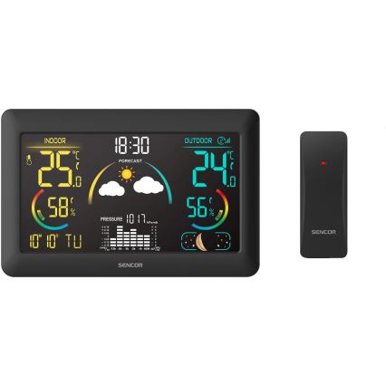 Sencor - Sääasema värillisellä LCD-näytöllä ja Herätyskello 5V 3xAA + 2xAA