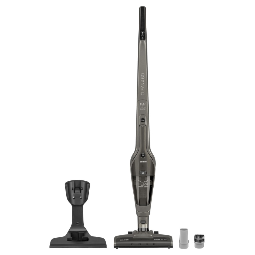 Sencor - Varsi-imuri sähköisellä pyörivällä harjalla 2in1 110W/21,6V 2000 mAh harmaa