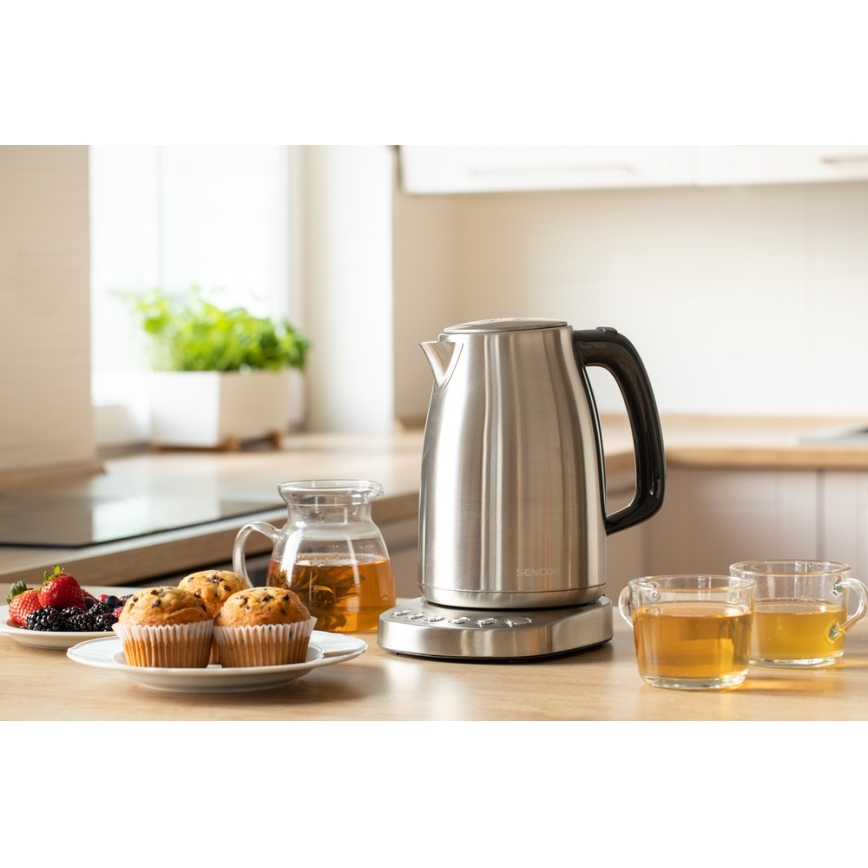 Sencor - Vedenkeitin lämpösäätimellä 1,7 l 2200W/230V ruostumaton teräs