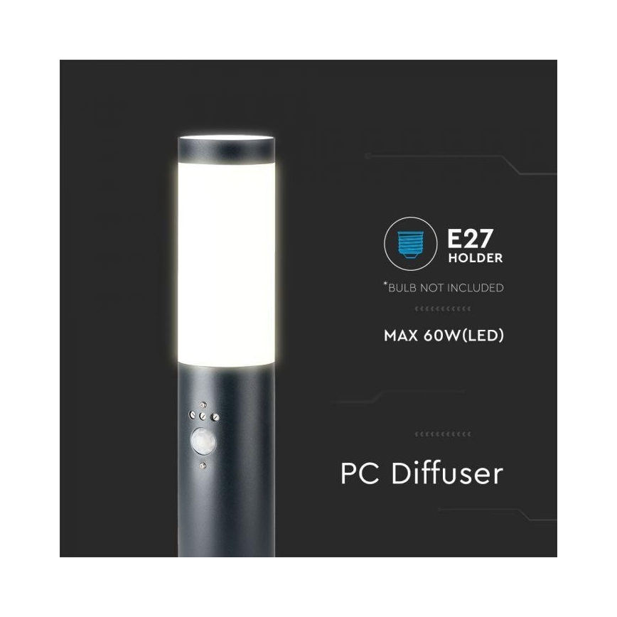 Sensorilla varustettu ulkovalaisin 1xE27 / 60W / 230V IP44 45cm harmaa