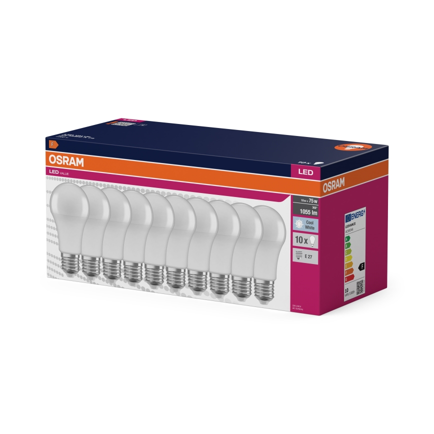 Setti 10 kpl LED-lamppuja CLASSIC A75 E27/10W/230V 4000K - Osram
