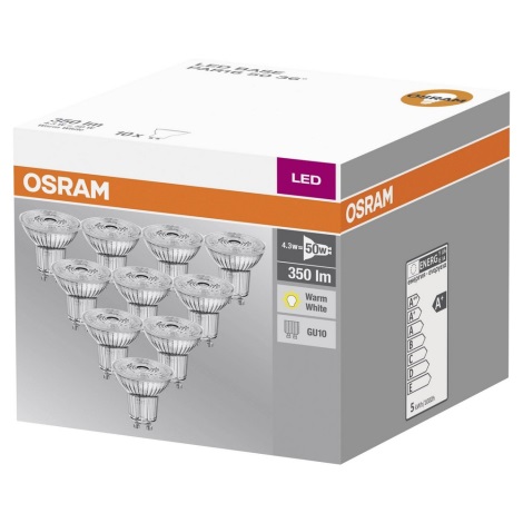 SETTI 10x LED-polttimo GU10/4,3W/230V 2700K - Osram