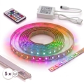 Setti 1x himmennettävä RGBW-LED-nauha DIGITAL LED/16,5W/230V 5 m + 5x upotettava profiili 1 m hopea/valkoinen + kaukosäädin