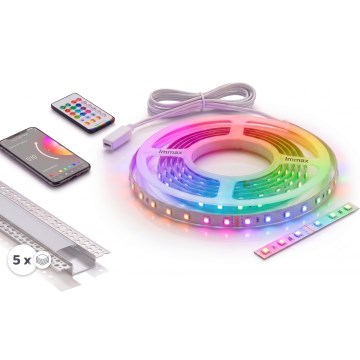 SETTI 1x himmennettävä RGBW-LED-nauha NEO LITE MUSIC LED/24W/230V 5 m IP65 Wi-Fi Tuya + 5x upotettava profiili 1 m hopea/valkoinen + kaukosäädin