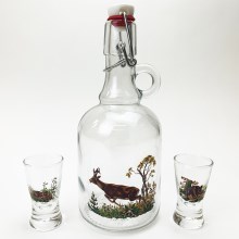 Setti 1x lasi pullo ja 2x shottilasi läpinäkyvä eläinaiheilla