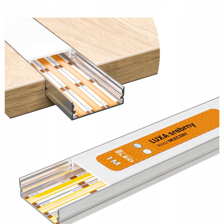 Setti 1x LED-nauha liiketunnistimella FLEX LED/3,6W/4xAA 2 m + 2x upotettava profiili 1 m hopea/valkoinen