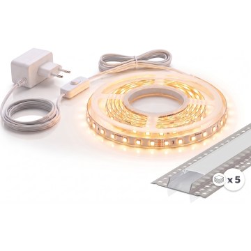 SETTI 1x LED-nauha MYLIVING LIGHTSTRIP LED/22W/230V 5 m + 5x upotettava profiili 1 m hopea/valkoinen
