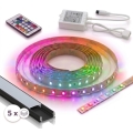 SETTI 1x LED RGBW himmennettävä nauha DIGITAL LED/16,5W/230V 5 m + 5x uppoasennettava profiili 1 m musta/valkoinen + kaukosäädin
