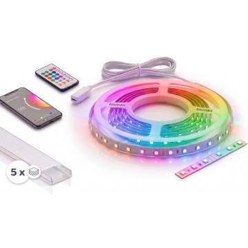 SETTI 1x LED RGBW himmennettävä nauha NEO LITE MUSIC LED/24W/230V 5 m IP65 Wi-Fi Tuya + 5x upotettava profiili 1 m hopea/valkoinen + kaukosäädin