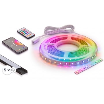 SETTI 1x LED RGBW himmennettävä nauha NEO LITE MUSIC LED/24W/230V 5 m IP65 Wi‑Fi Tuya + 5x sisäänrakennettava profiili 1 m musta/valkoinen + kaukosäädin