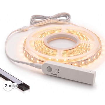 SETTI 1x LED-valonauha liikeanturilla FLEX LED/3,6W/4xAA 2 m + 2x sisäänrakennettava profiili 1 m musta/valkoinen