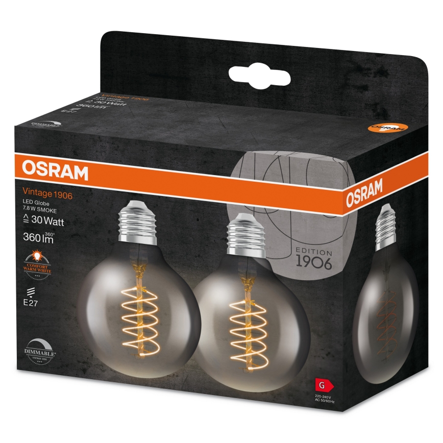 SETTI 2 kpl himmennettäviä LED-filamenttilamppuja E27/7,8W/230V 1800K - Osram