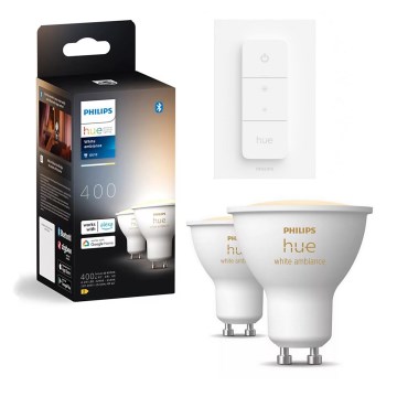 Setti 2 kpl himmennettäviä LED-lamppuja Philips Hue WHITE AMBIANCE GU10/4,2W/230V 2200-6500K + himmenninkytkin