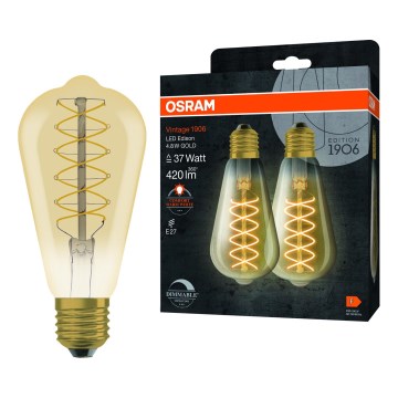 Setti 2 kpl himmennettäviä LED-lamppuja, Vintage Filament, kanta E27, 4,8 W / 230 V, 2200 K — Osram