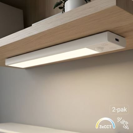 Setti 2 kpl ladattavia LED-huonekalavalaisimia liike- ja hämärätunnistimella VIRO LED/1W/3,7V 800 mAh 3000/4000/6500K 20 cm valkoinen
