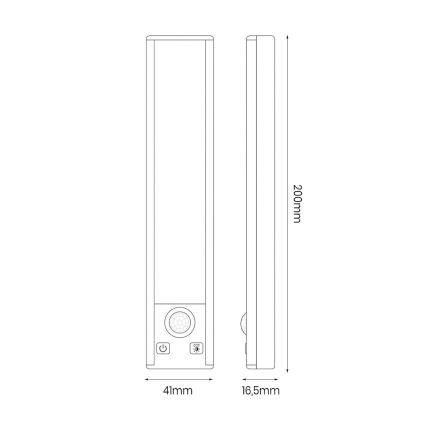 Setti 2 kpl ladattavia LED-huonekalavalaisimia liike- ja hämärätunnistimella VIRO LED/1W/3,7V 800 mAh 3000/4000/6500K 20 cm valkoinen