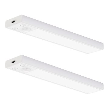 Setti 2 kpl ladattavia LED-huonekalavalaisimia liike- ja hämärätunnistimella VIRO LED/1W/3,7V 800 mAh 3000/4000/6500K 20 cm valkoinen