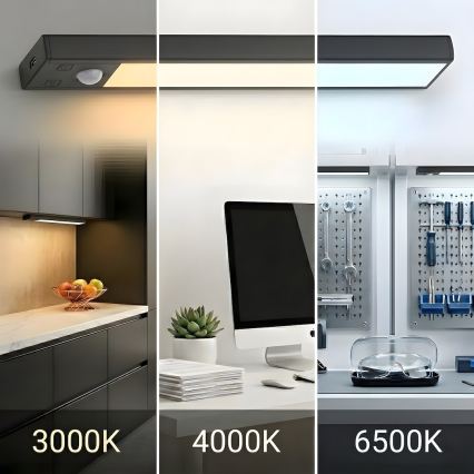 Setti 2 x LED-ladattavaa huonekalovalaisinta liike- ja hämäräkytkimellä VIRO LED/1,2W/3,7V 800 mAh 3000/4000/6500K 30 cm musta