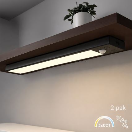 Setti 2 x LED-ladattavaa huonekalovalaisinta liike- ja hämäräkytkimellä VIRO LED/1,2W/3,7V 800 mAh 3000/4000/6500K 30 cm musta