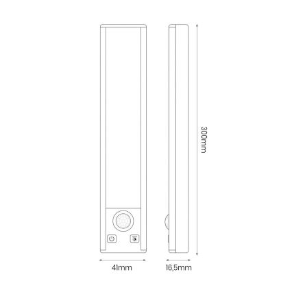 SARJA 2x ladattavaa LED-huonekalavalaisinta liiketunnistimella ja hämäräkytkimellä VIRO LED/1,2W/3,7V 800 mAh 3000/4000/6500K 30 cm valkoinen