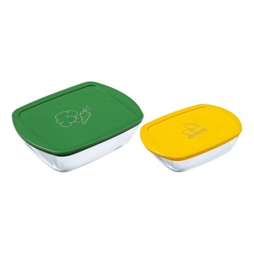 Setti 2 kpl lasisia PYREX-ruokasäilytysastioita 1,2/2,5 l