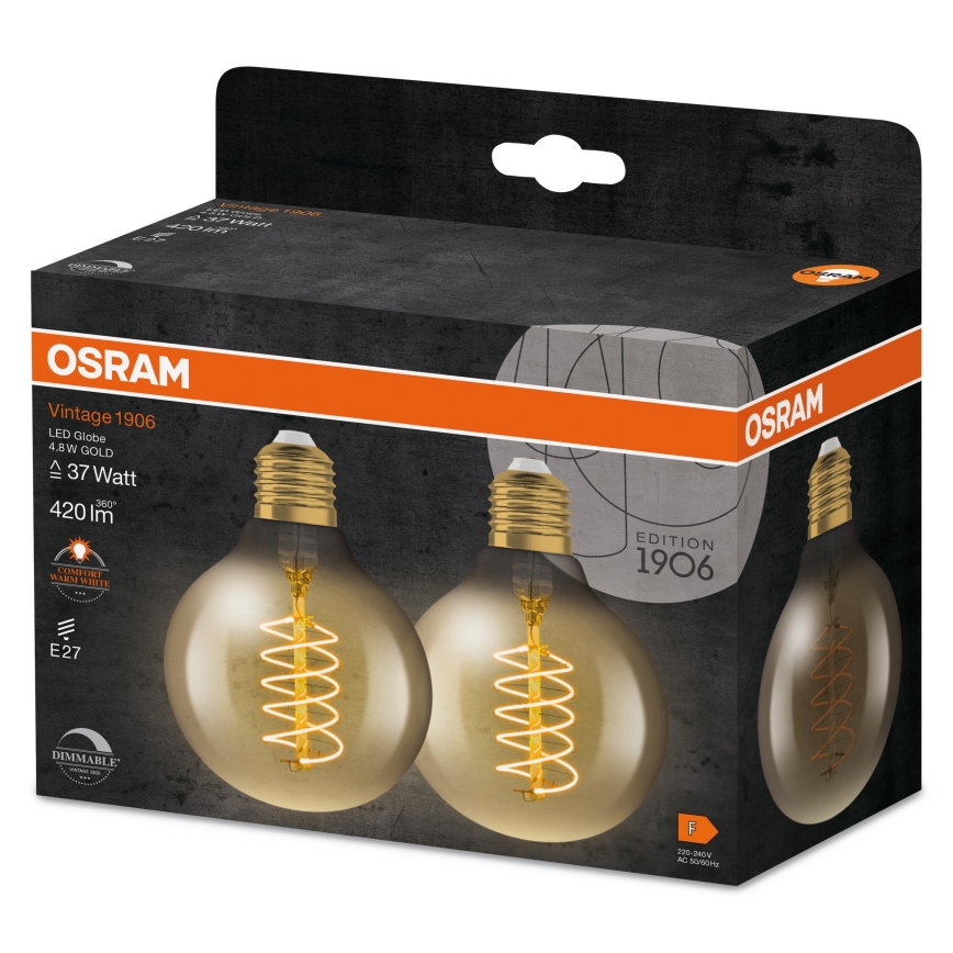 Setti 2 kpl LED-himmennettävä lamppu VINTAGE FILAMENT E27/4,8W/230V 2200K - Osram