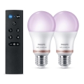 Setti 2 kpl Philips SMART A60 E27 LED RGB -himmennettävät lamput 8,5W/230V 2200-6500K + kaukosäädin