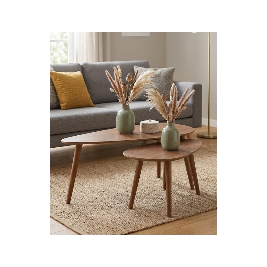 Setti 2 kpl SOLE-sohvapöydät 60/80x30/40 cm pähkinä