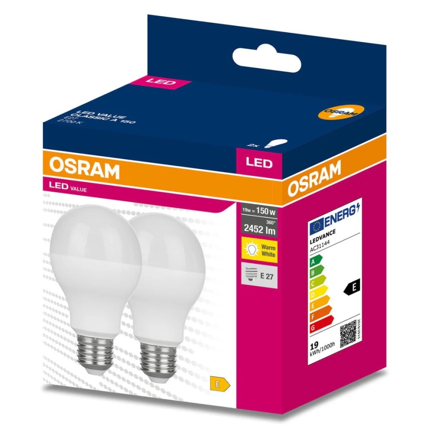 SETTI 2 kpl VALUE CLASSIC LED-lamppuja E27/19W/230V 2700K - Osram