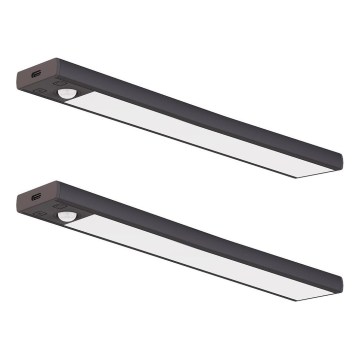 Setti 2 x LED-ladattavaa huonekalovalaisinta liike- ja hämäräkytkimellä VIRO LED/1,2W/3,7V 800 mAh 3000/4000/6500K 30 cm musta