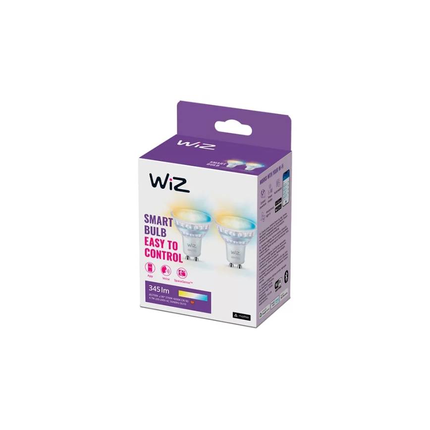 2 kpl himmennettäviä LED-polttimoita liiketunnistimella PAR16 GU10, 4,7 W / 230 V, 2700–6500 K, Ra 90, Wi‑Fi - WiZ