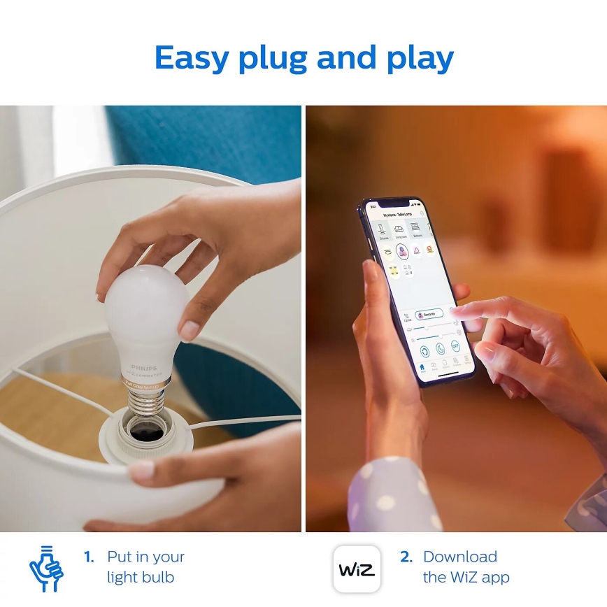 SETTI 2x Himmennettävä LED-polttimo Philips A60 E27/8W/230V Wi-Fi