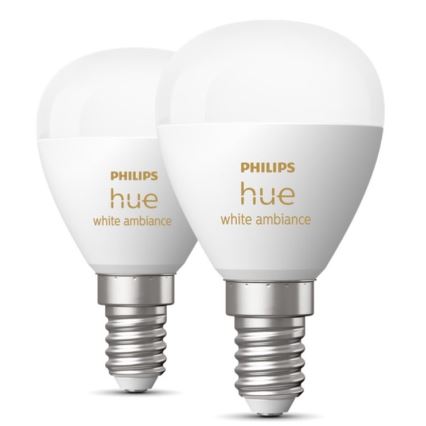 SETTI 2x Himmennettävä LED-polttimo Philips Hue WHITE AMBIANCE P45 E14/5,1W/230V 2200-6500K