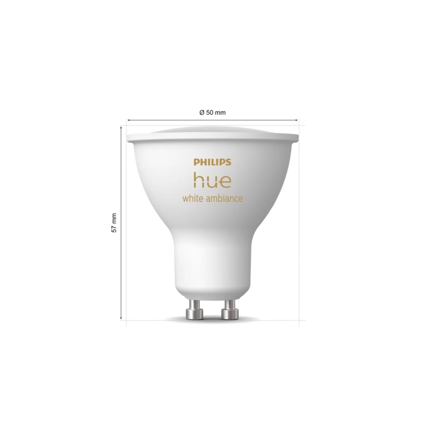 Setti 2x himmennettävää Philips Hue WHITE AMBIANCE GU10 LED-lamppua 4,2W/230V 2200-6500K + Hue Bridge