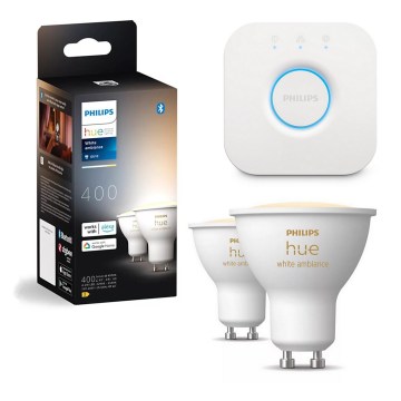 Setti 2x himmennettävää Philips Hue WHITE AMBIANCE GU10 LED-lamppua 4,2W/230V 2200-6500K + Hue Bridge